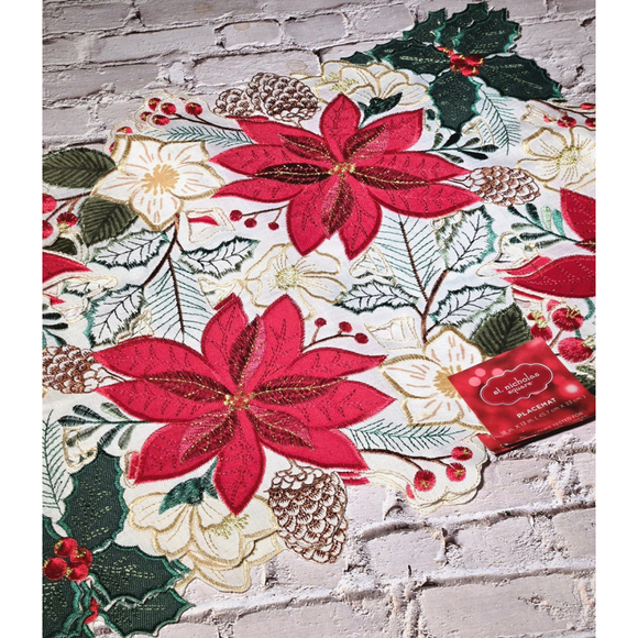 St. Nicholas Square Placemats, Set Of 4, Holiday Themed, NWT, Poinsettia Cutout - Picture 1 of 8